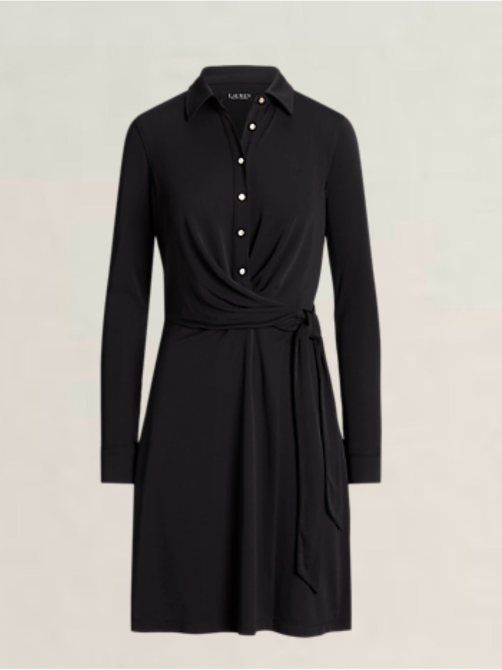 NWT Lauren Ralph Lauren Black Long-Sleeve Wrap Shirt Dress with Waist Tie 10